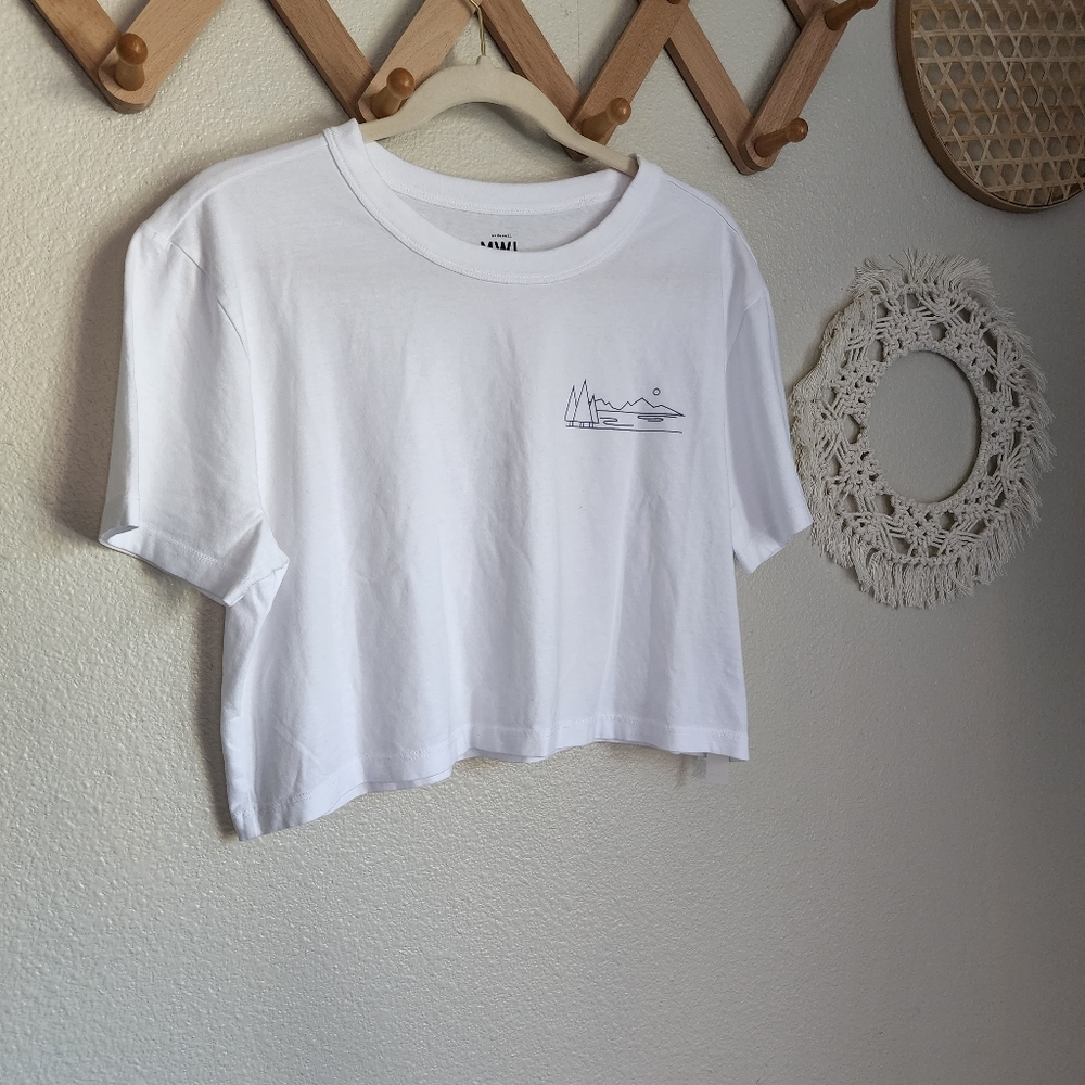 Madewell White Cropped Tee with Minimal Mountain Line Art - Picture 5 of 9